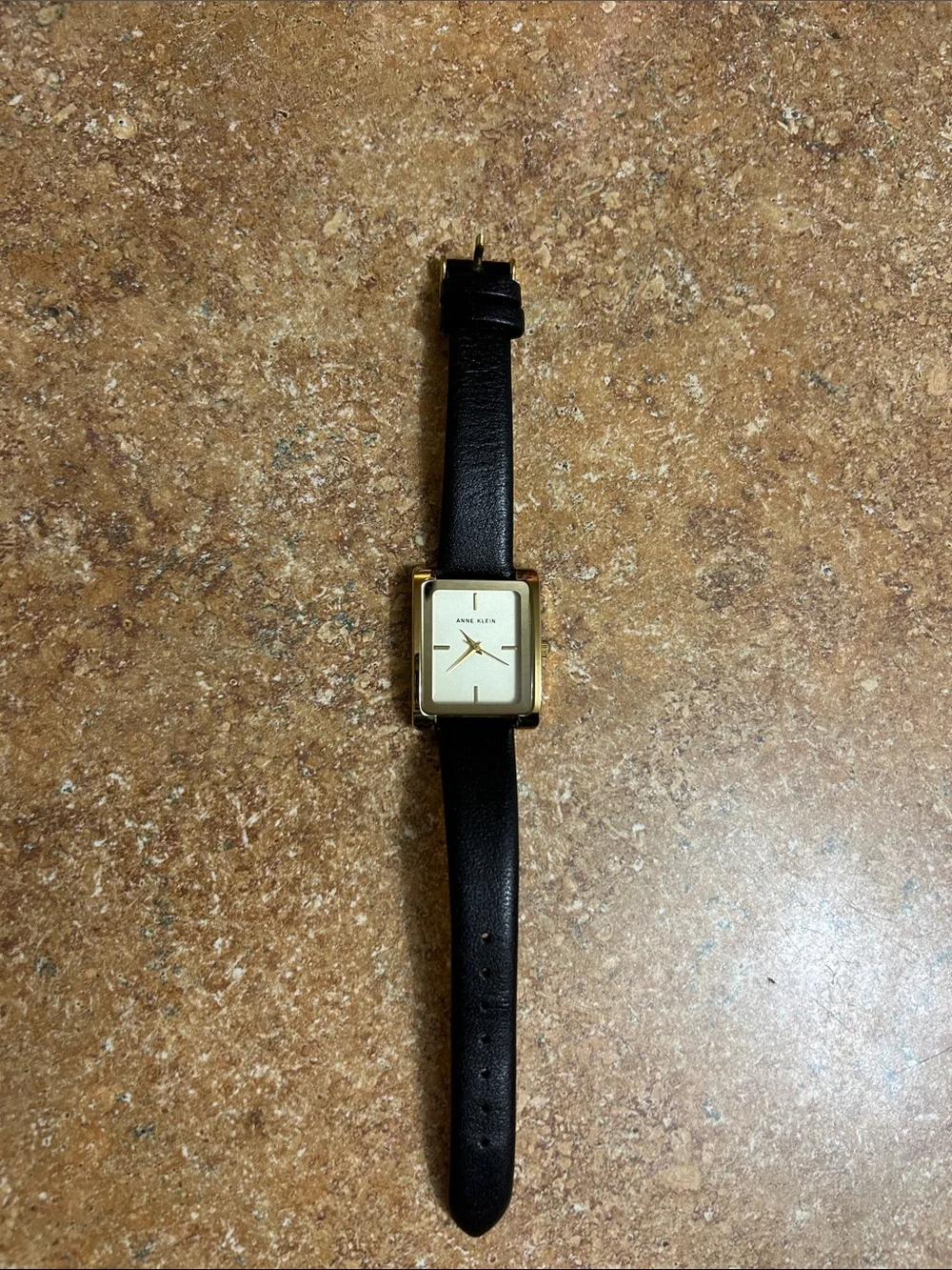 Anne Klein Gold-Tone Square Watch with Black Strap